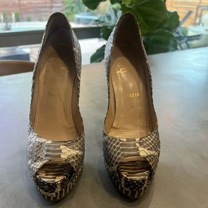 Christian Louboutin Python peep toe heels